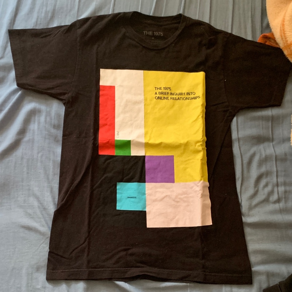 Black Graphic Tee with Colorful Block Design